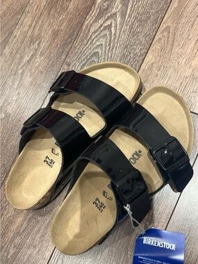 Birkenstock Black Patent Two-Strap Sandals